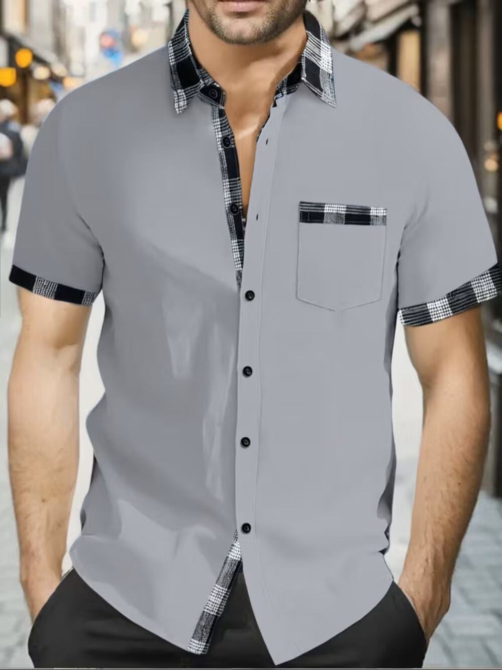 BRAND NEW ~ Men's Gray Casual Short Sleeve Summer Button Up Shirt ~ 3X